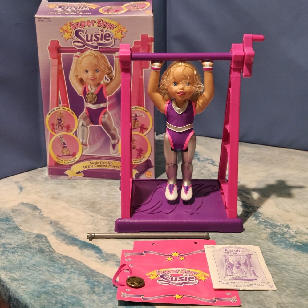 Vintage Toy Biz Super Star Susie Gymnast Doll Uneven Bars Set Box 1990s